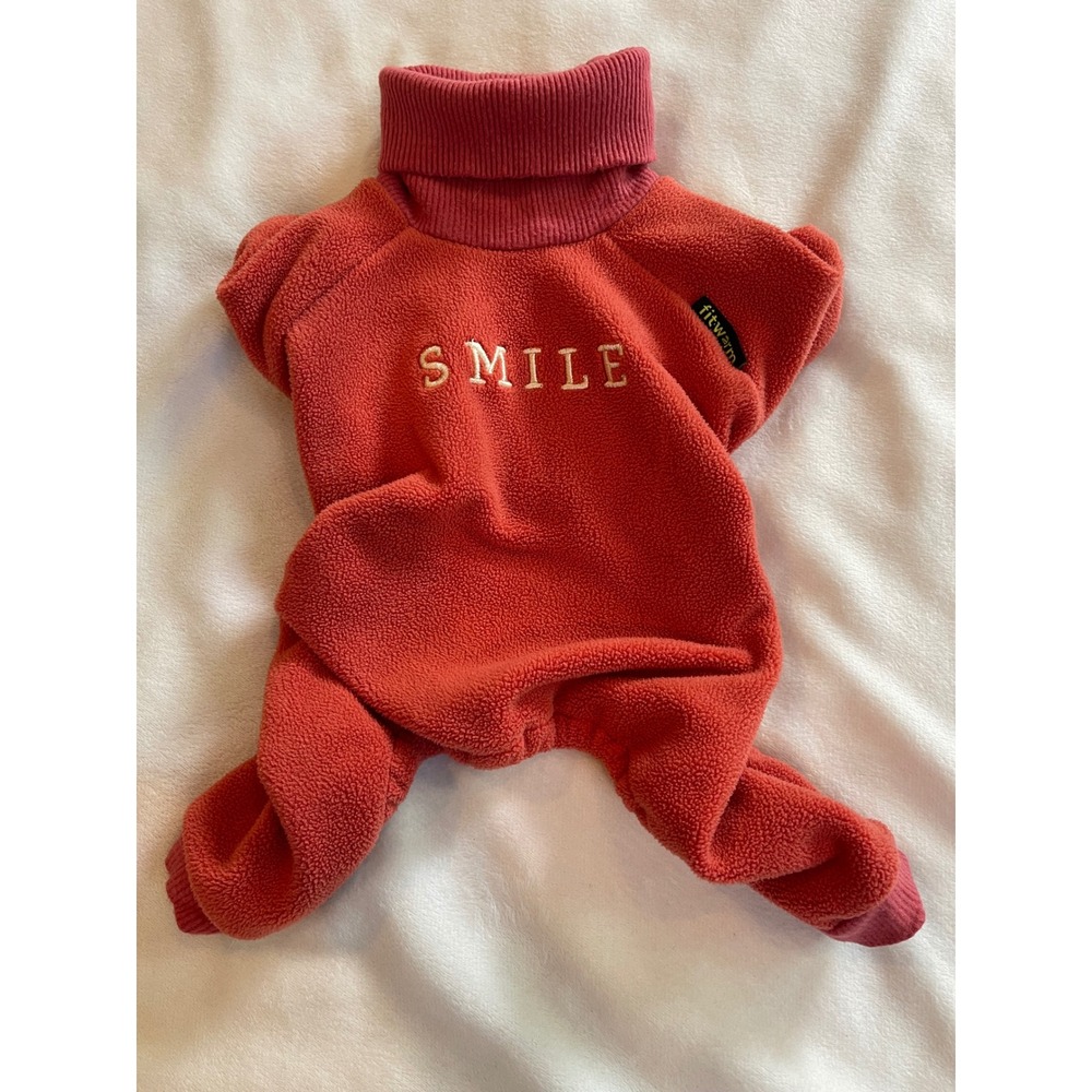 Fitwarm Dog Pajamas Burnt Orange Fleece Smile Turtleneck Pet Jumpsuit XSmall